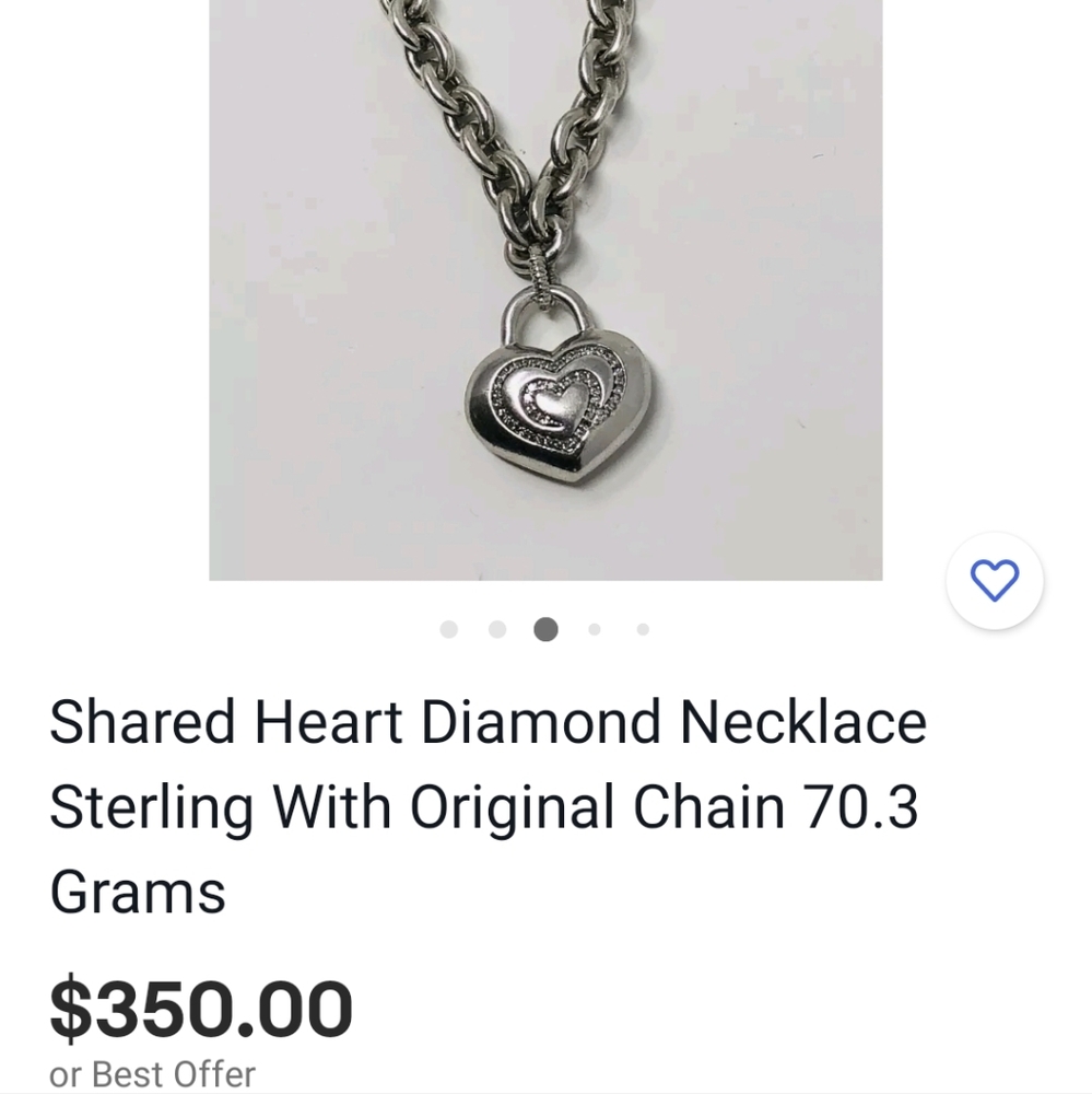 Sterling Silver necklace with diamonds heart charm - Picture 15 of 16